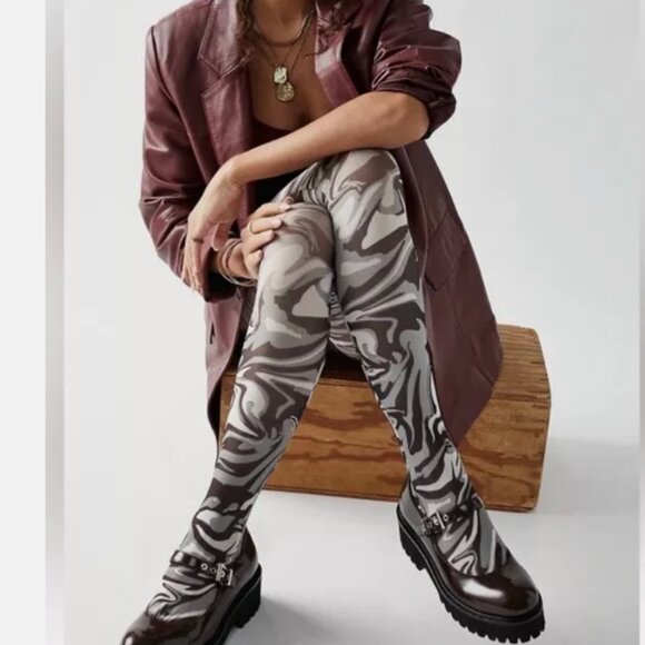 One Size - FREE PEOPLE Black Gray & White TIME WARP Tights Hosiery NEW Sealed - Picture 3 of 6